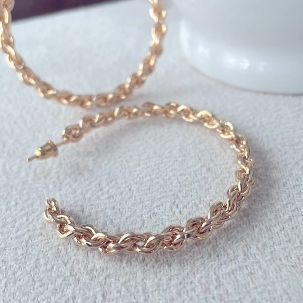 Gold chain link hoop earrings